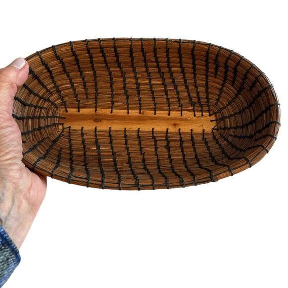 Hand Made And Sewn Pine Needle Basket 9”x5”x2” - Picture 8 of 8
